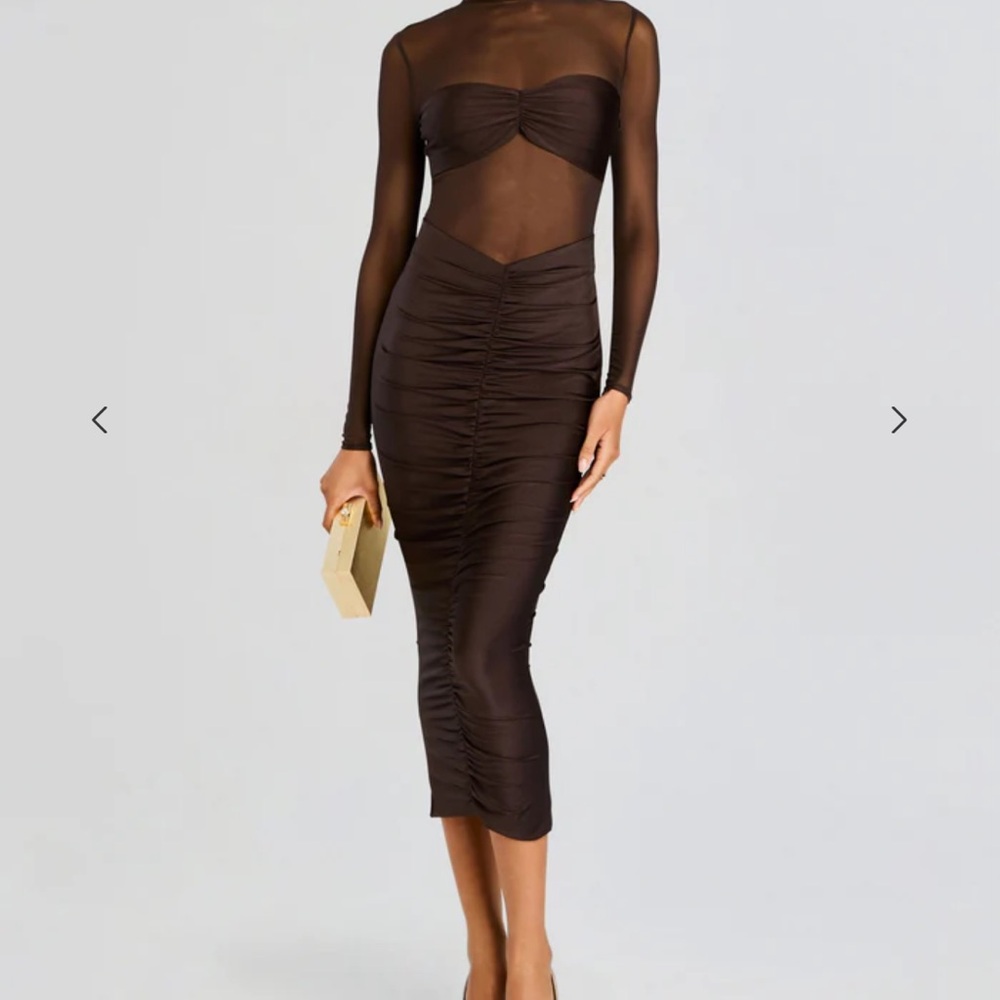 Chic Brown Bodycon Cocktail Dress with Long Sleeves